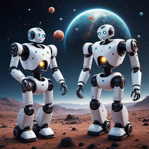Prompt: Robots exploring universe 