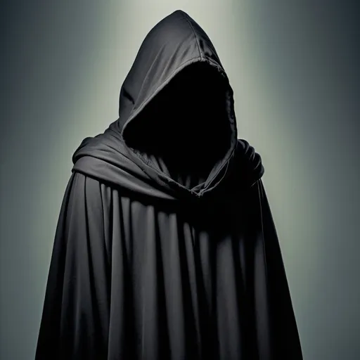 Prompt: cloaked hooded figure looking over his right shoulder