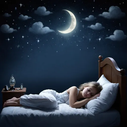 Prompt: Night, dream, girl, sleeping, dreamland, what happen to us when we dream