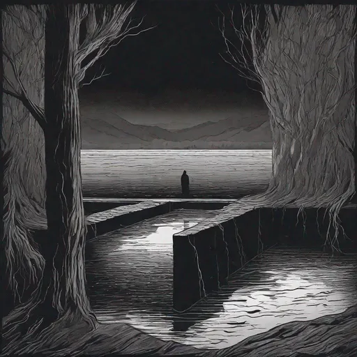 Prompt: Dark room, lonely soul, drowning in solitude, social isolations, dark landscape, alone, Sad, strong, courage