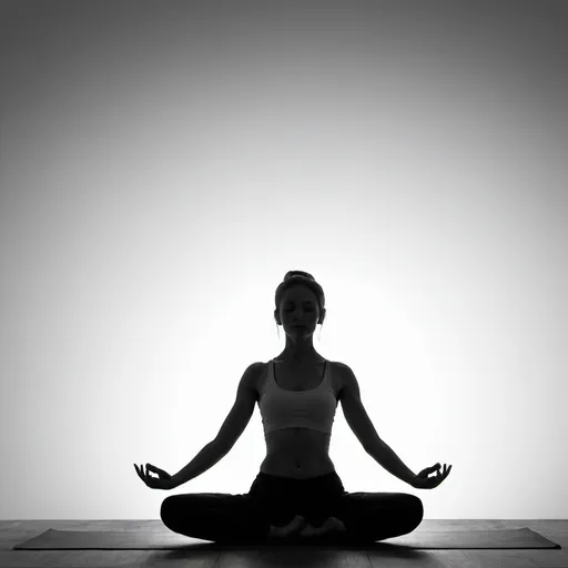 Prompt: yoga, black white, silhouette, one person, white background