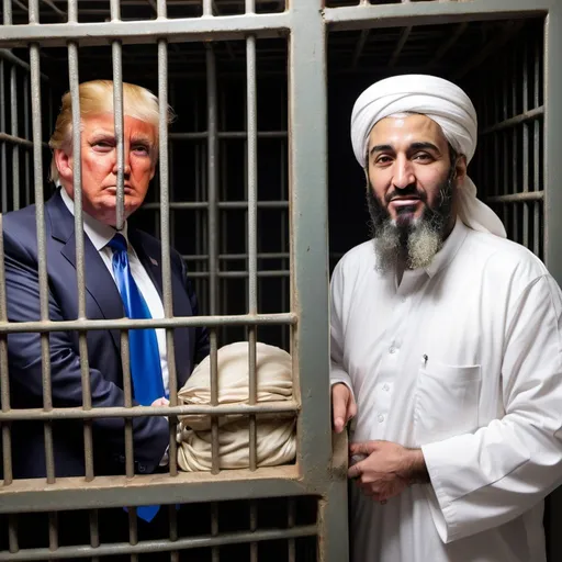 Prompt: billionare buying donald trump and puts him in a cage with osama bin laden
