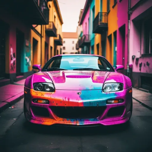 Prompt: vibrant inkpunk style photo of a sports car