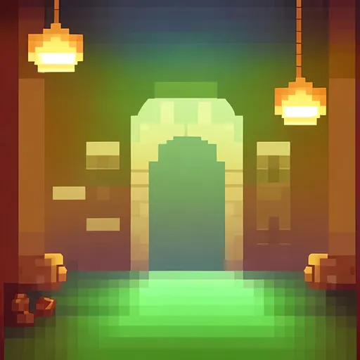 Prompt: simple pixelated flat retro inside dungeon background 
