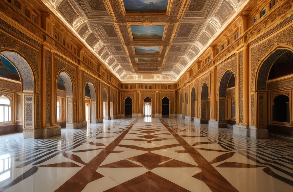 Prompt:  photo inside a palace, made of small brics,  realistic, coherent, and visually compelling structures
