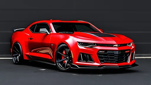 Prompt: wideboby red camaro zl1 1le lowered black rim black window tint dark grey background