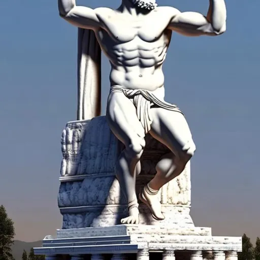 Prompt: Help me create the statue of Zeus from the Temple of Olympia in the forest