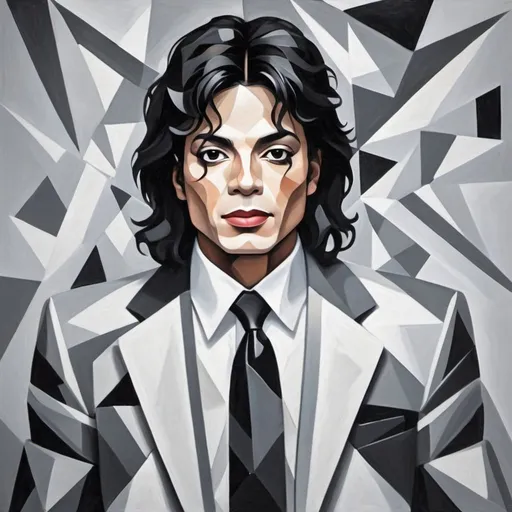 Prompt: 
Can you create an image of michael Jackson white in the style cubism art