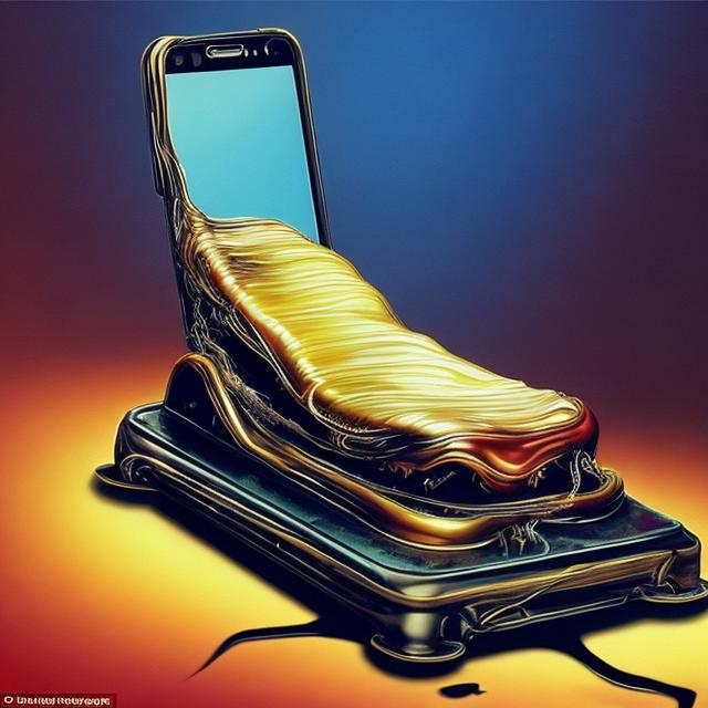 Prompt: Create a work with melted smart phones like Salvador Dali's persistence of memory style