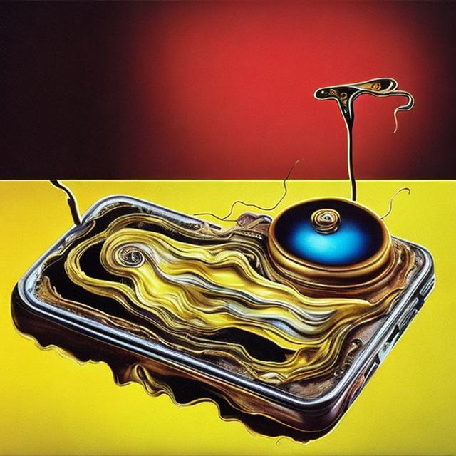 Prompt: Create a work with melted smart phones like Salvador Dali's persistence of memory style