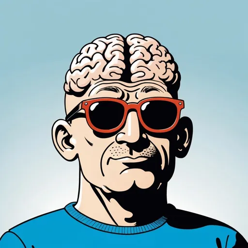 Prompt: A cartoonic brain wearing sunglasses, in the style of Tintin by Hergé