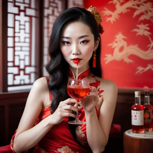 Prompt: A beautiful Chinese concubine drinking a negroni