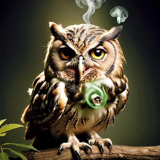 Prompt: stoned owl with a joint in his mouth
