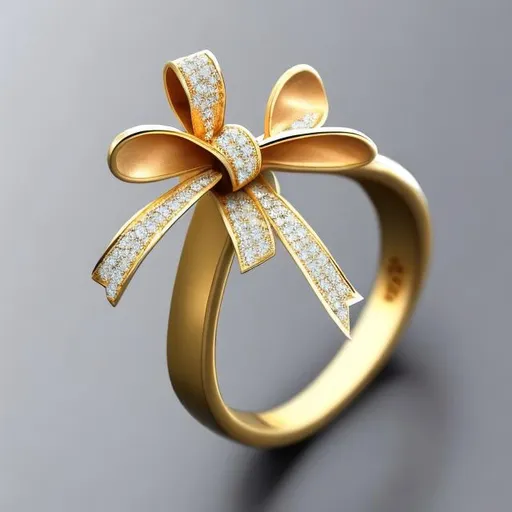 Prompt: A ring with a big exaggerated bow knot , used as modern jewelry, show the whole ring with white background