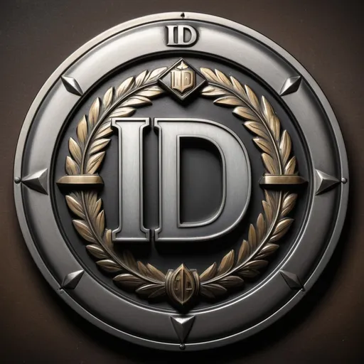 Prompt: A detailed Round metal emblem with the letters ID in the middle
