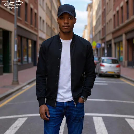 Prompt: Tall young man walking down the high street, detailed clothing, realistic, natural lighting