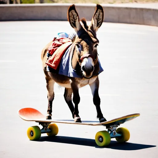 Prompt: Donkey on skateboard 