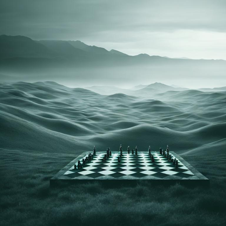 Prompt: Lanscape like a chess board. The pieces on the board are humans.