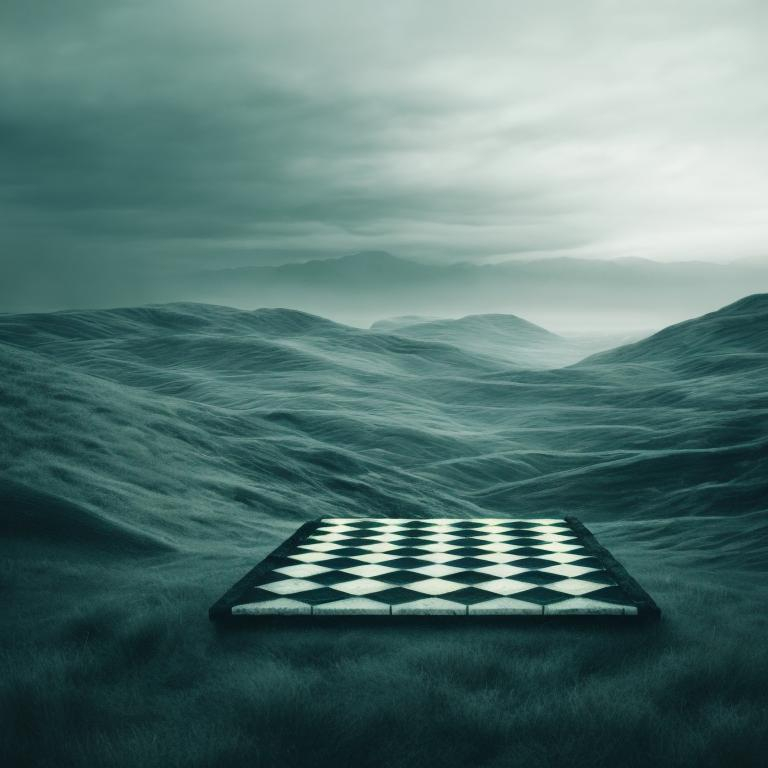 Prompt: Lanscape like a chess board. The pieces on the board are humans