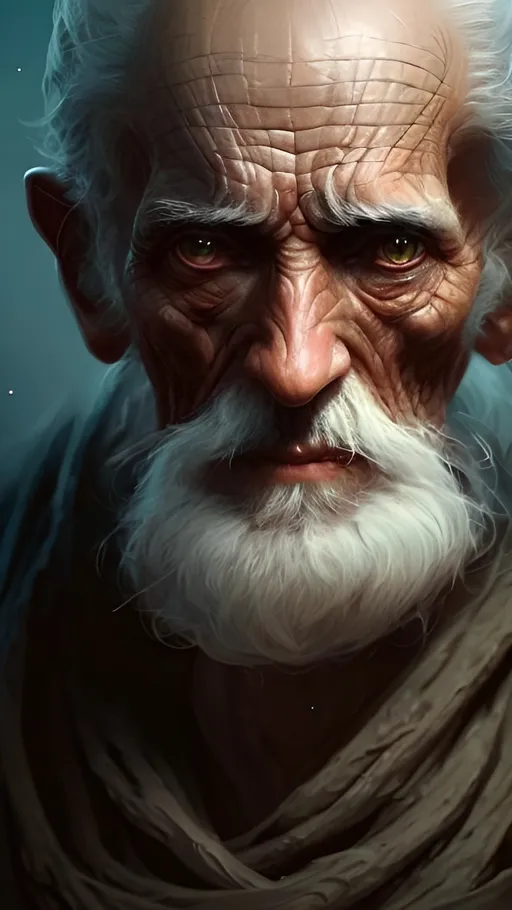 Prompt: a full image of a old person, starved, complex, fantasy, dramatic, orherworldly, fea element, intricate, digital painting, artstation, smooth, sharp focus, illustration,