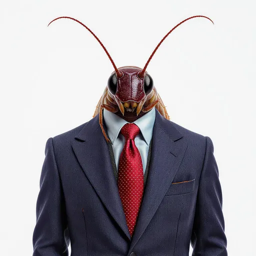 Prompt: Image of a cockroach wearing suit
