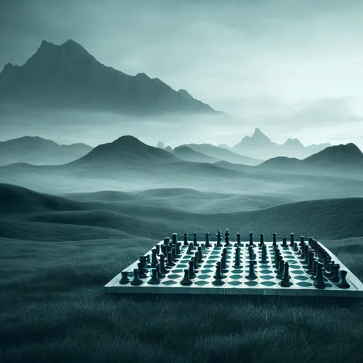 Prompt: Lanscape like a chess board. The pieces on the board are humans.