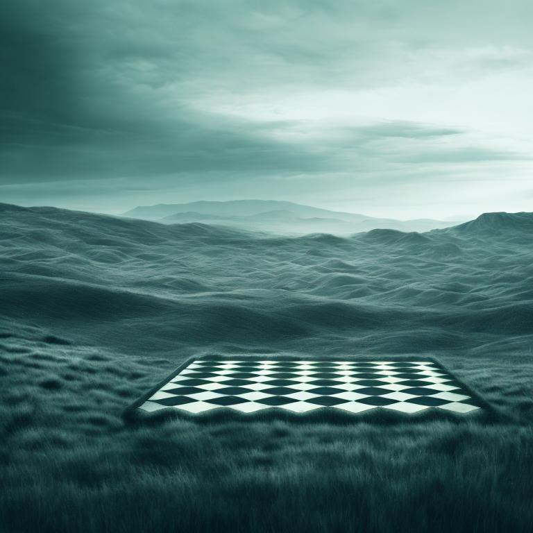 Prompt: Lanscape like a chess board. The pieces on the board are humans