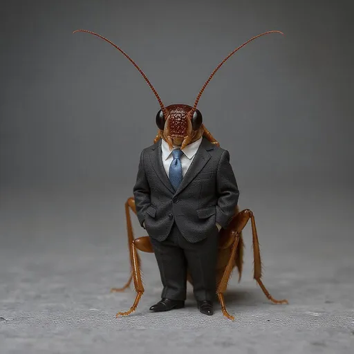 Prompt: Image of a cockroach wearing suit

