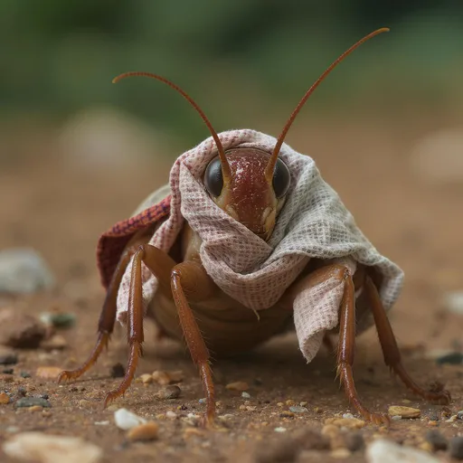 Prompt: Image of a cockroach wearing cloth 
