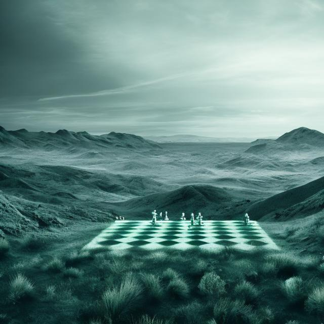 Prompt: Lanscape like a chess board. The pieces on the board are humans