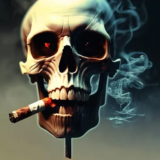 Prompt: a image of someone smoking, smoke looks like skull, long cigarrete, complex, fantasy, dramatic, orherworldly, fea element, intricate, digital painting, artstation, smooth, sharp focus, illustration, 9:16 ratio