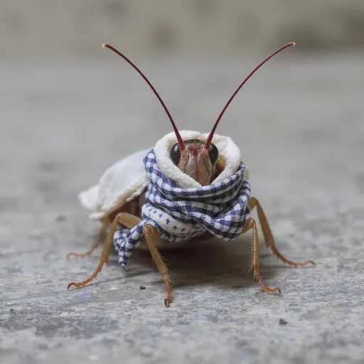 Prompt: Image of a cockroach wearing cloth 
