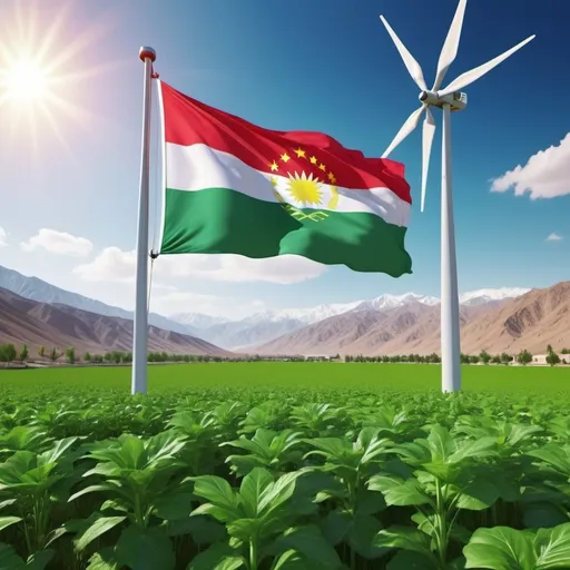 Prompt: please make me a picture about green technologies in tajikistan. add the tajiki flag