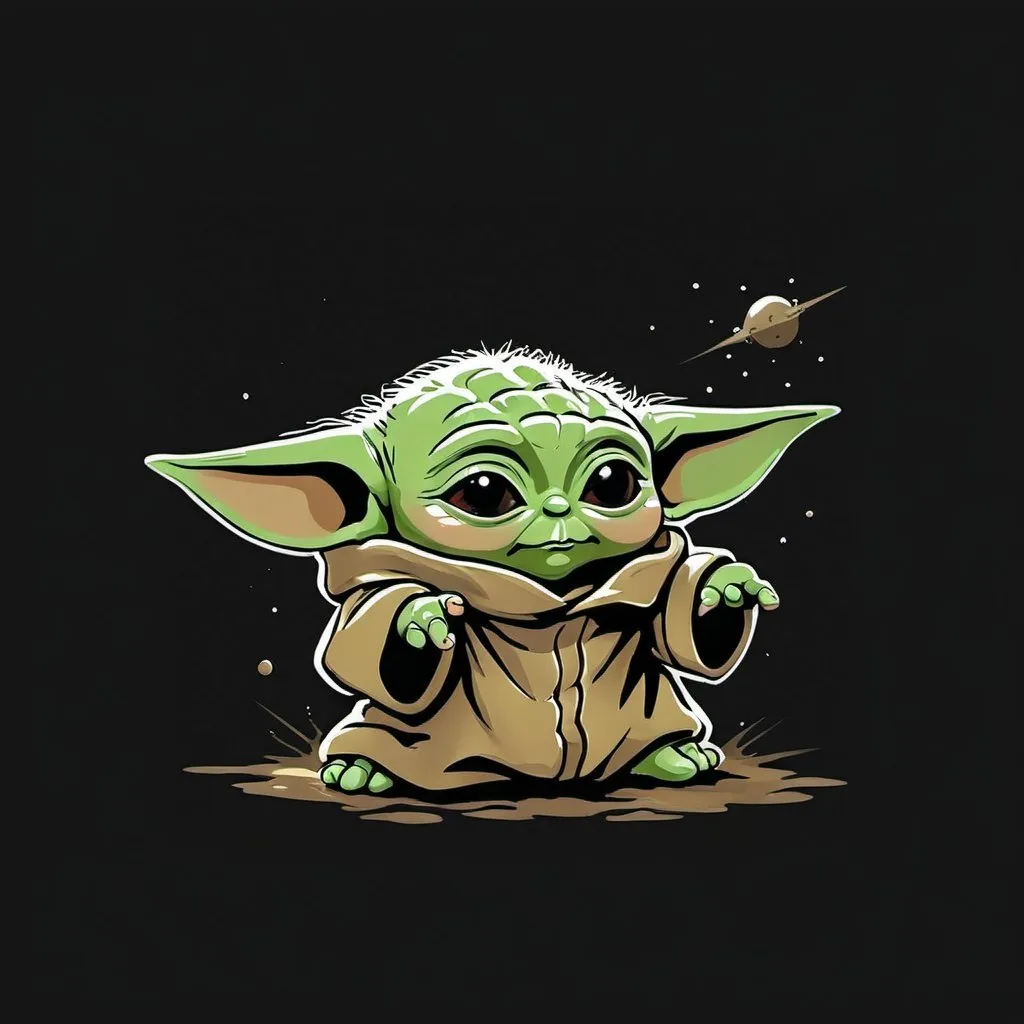 Prompt: baby yoda catching tshirt