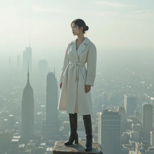 Prompt: korean Chanel clothing model in advertisement, knee-high boots
She stands on top of a skyscraper and looks out over the city.
Sunny weather,

Full body shot, hyper detailed, ultra realistic, highly detailed, surreal heavy mist, AI defined exquisitely beautiful, totally ultra realistic young adult Korean, gorgeously detailed facial features, sumptuous cleavage, perfect body proportions, ultra pale, ultra glamorous, perfect shading, impeccable contrast, HDR, UHD, high res, 64k