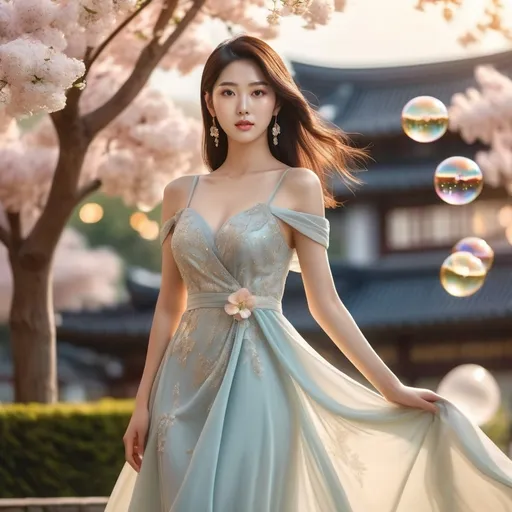 Prompt: korean woman, Prosecco dress, (sparkling elegance), voluminous silk fabric, glistening bubbles embedded, (feminine silhouette), romantic flow, soft pastel colors with golden highlights, shimmering under gentle light, (high fashion), luxurious atmosphere, celebratory mood, whimsical elegance, surrounded by a stylish garden setting, ultra-detailed, 4K quality.
AI defined exquisitely beautiful, totally ultra realistic young adult Korean, gorgeously detailed facial features, perfect body proportions, ultra pale, ultra glamorous girl, Full body photo, no shoes, HDR, UHD, high res, 64k, cinematic lighting, special effects, hd octaneArtgerm