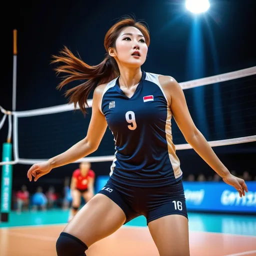 Prompt: full body of ultra glamorous korean volleyball player, full body shot, Sweat running down one's face, Sweat running down her sternum

perfect shading, impeccable contrast, HDR, UHD, high res, 64k