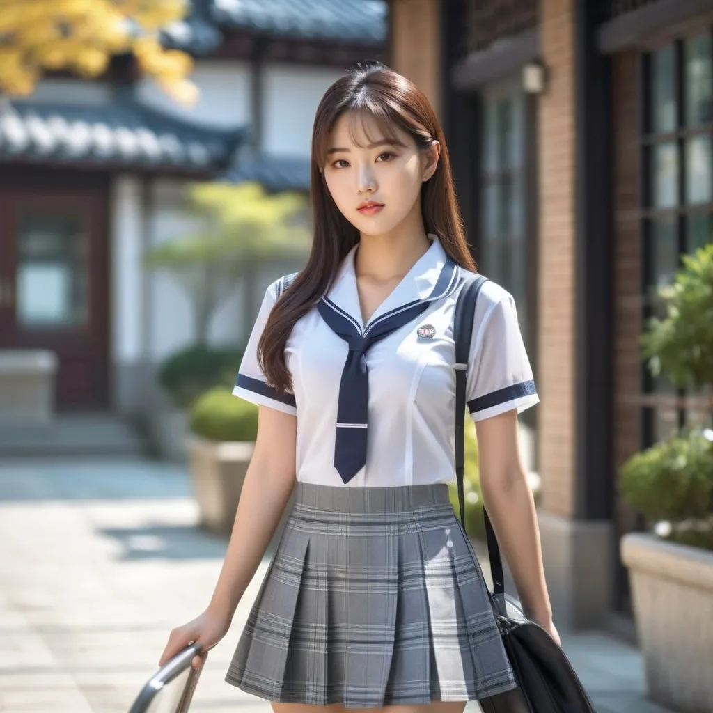 Prompt: Full body of a very pretty Korean girl wearing a transparent vinyl school uniform,
AI defined exquisitely beautiful, totally ultra realistic young adult Korean, gorgeously detailed facial features, sumptuous cleavage, perfect body proportions, ultra pale, ultra glamorous, perfect shading, impeccable contrast, HDR, UHD, high res, 64k