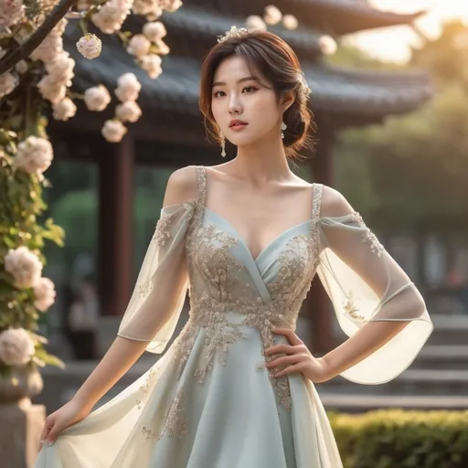 Prompt: korean woman, Prosecco dress, (sparkling elegance), voluminous silk fabric, glistening bubbles embedded, (feminine silhouette), romantic flow, soft pastel colors with golden highlights, shimmering under gentle light, (high fashion), luxurious atmosphere, celebratory mood, whimsical elegance, surrounded by a stylish garden setting, ultra-detailed, 4K quality.
AI defined exquisitely beautiful, totally ultra realistic young adult Korean, gorgeously detailed facial features, perfect body proportions, ultra pale, ultra glamorous girl, Full body photo, no shoes, HDR, UHD, high res, 64k, cinematic lighting, special effects, hd octaneArtgerm