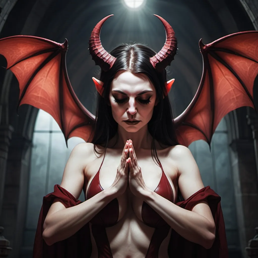 Prompt: Succubus praying to god