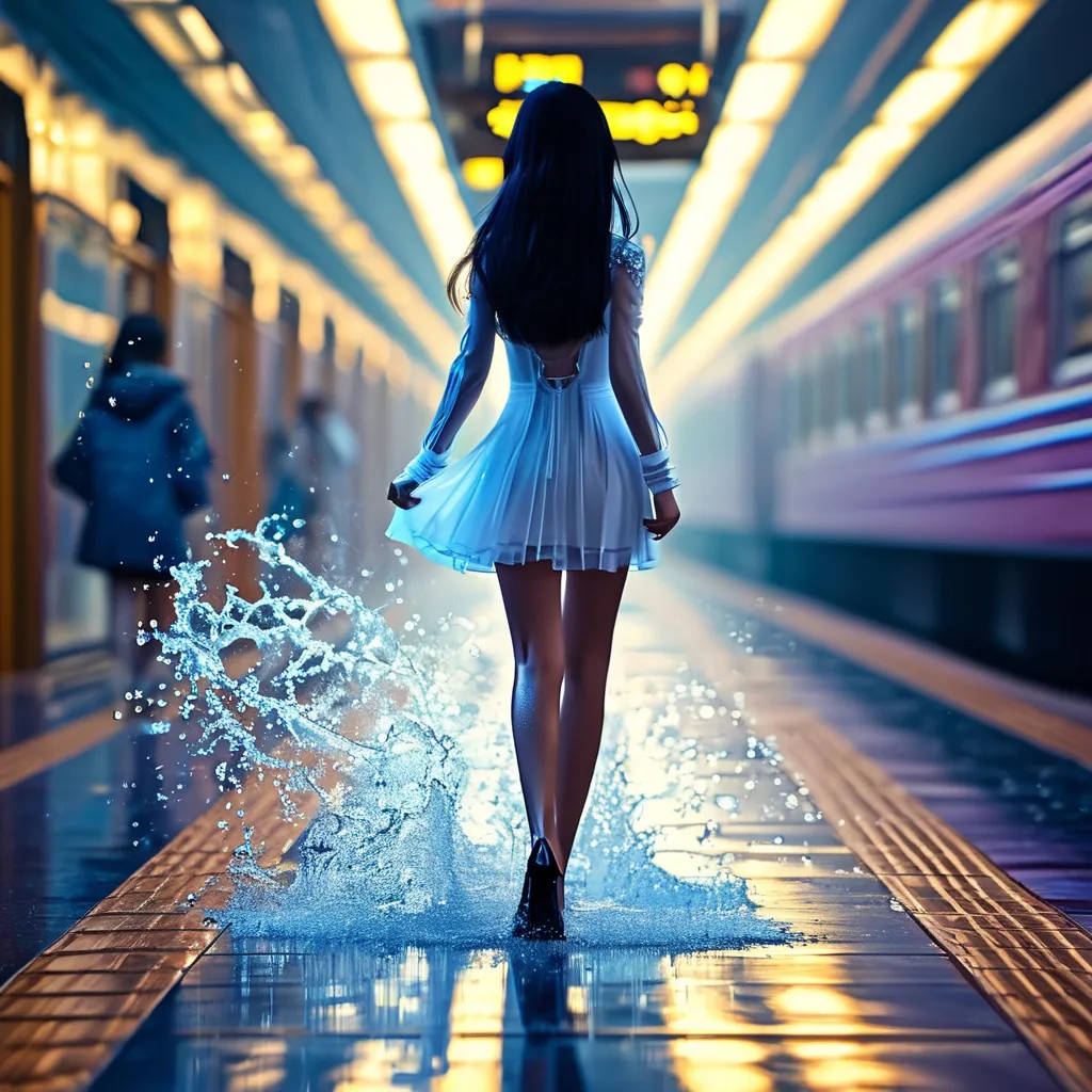 Prompt: splash art, hyper detailed, ultra realistic, highly detailed, surreal heavy mist, AI defined exquisitely beautiful, totally ultra realistic young adult Korean, gorgeously detailed facial features, sumptuous cleavage, perfect body proportions, ultra pale, ultra glamorous bride, walking in a train station, A picture of someone boarding a train with one leg raised, 

HDR, UHD, high res, 64k, cinematic lighting, special effects, hd octaneArtgerm