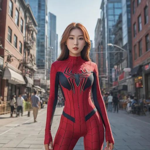 Prompt: Full body shot of Spidergirl wearing only a top, in the city
AI defined exquisitely beautiful, totally ultra realistic young adult Korean, gorgeously detailed facial features, sumptuous cleavage, perfect body proportions, ultra pale, ultra glamorous, perfect shading, impeccable contrast, HDR, UHD, high res, 64k