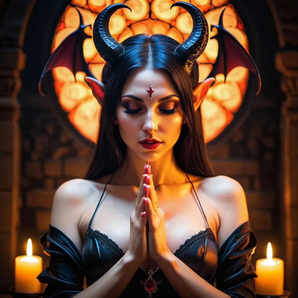 Prompt: beautiful Succubus praying to god