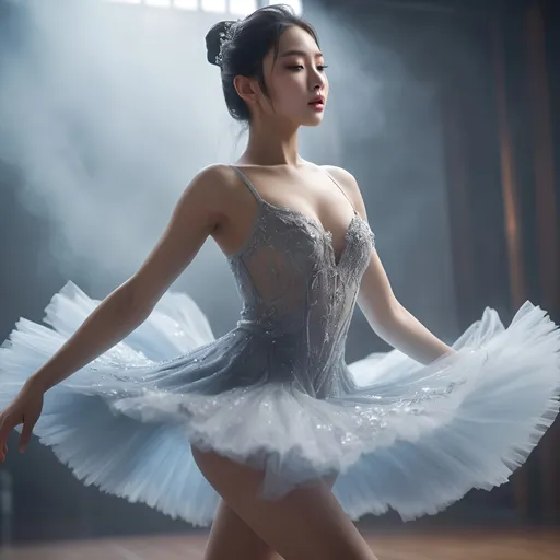 Prompt: splash art, hyper detailed, ultra realistic, highly detailed, surreal heavy mist, AI defined exquisitely beautiful, totally ultra realistic young adult Korean, gorgeously detailed facial features, sumptuous cleavage, perfect body proportions, ultra pale, ultra glamorous ballerina, walking in a swirling fog,

Perfect studio lighting, perfect shading, impeccable contrast, HDR, UHD, high res, 64k, cinematic lighting, special effects, hd octaneArtgerm, WLOP, dynamic studio quality lighting hyper-detailed, intricately detailed, Splash art, trending on Artstation, triadic colors, Unreal Engine 5 volumetric lighting, unreal engine, octane render.