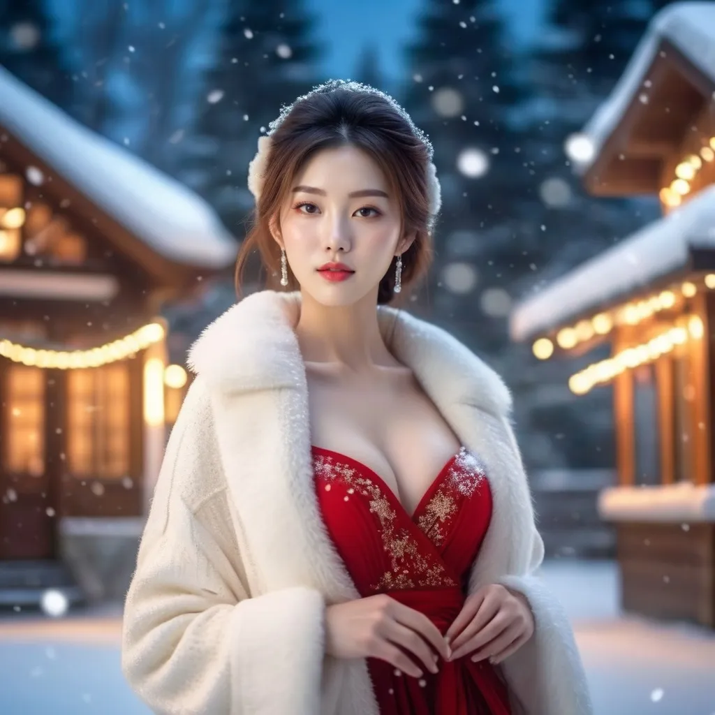 Prompt: Glamorous Korean girl on a snowy Christmas

AI defined exquisitely beautiful, totally ultra realistic young adult Korean, gorgeously detailed facial features, sumptuous cleavage, perfect body proportions, ultra pale, ultra glamorous, perfect shading, impeccable contrast, HDR, UHD, high res, 64k