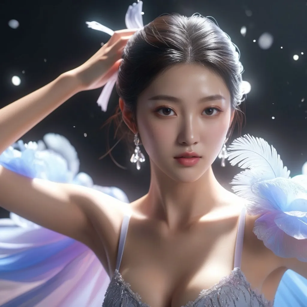 Prompt: splash art, hyper detailed, ultra realistic, highly detailed, surreal heavy mist, AI defined exquisitely beautiful, totally ultra realistic young adult Korean, gorgeously detailed facial features, sumptuous cleavage, perfect body proportions, ultra pale, ultra glamorous ballerina, full body shot, 

Perfect studio lighting, perfect shading, impeccable contrast, HDR, UHD, high res, 64k, cinematic lighting, special effects, hd octaneArtgerm, WLOP, dynamic studio quality lighting hyper-detailed, intricately detailed, Splash art, trending on Artstation, triadic colors, Unreal Engine 5 volumetric lighting, unreal engine, octane render.