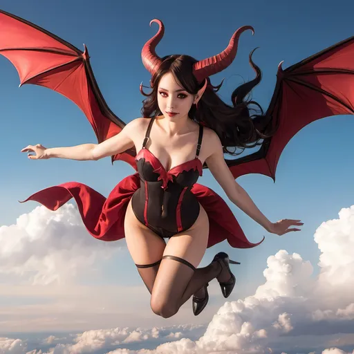 Prompt: A succubus in the form of a woman in her 20s flying in the sky