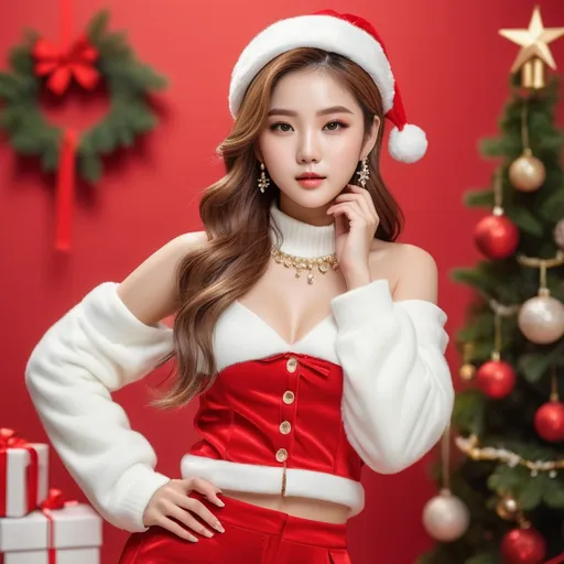 Prompt: full body photoshoot, cute, christmas outfit, kpop IDOL,
AI defined exquisitely beautiful, totally ultra realistic young adult Korean, gorgeously detailed facial features, sumptuous cleavage, perfect body proportions, ultra pale, ultra glamorous, perfect shading, impeccable contrast, HDR, UHD, high res, 64k