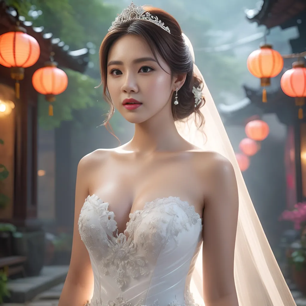 Prompt: splash art, hyper detailed, ultra realistic, highly detailed, surreal heavy mist, AI defined exquisitely beautiful, totally ultra realistic young adult Korean, gorgeously detailed facial features, sumptuous cleavage, perfect body proportions, ultra pale, ultra glamorous, Bride standing on the outdoor virgin road

Perfect studio lighting, perfect shading, impeccable contrast, HDR, UHD, high res, 64k, cinematic lighting, special effects, hd octaneArtgerm, WLOP, dynamic studio quality lighting hyper-detailed, intricately detailed, Splash art, trending on Artstation, triadic colors, Unreal Engine 5 volumetric lighting, unreal engine, octane render.