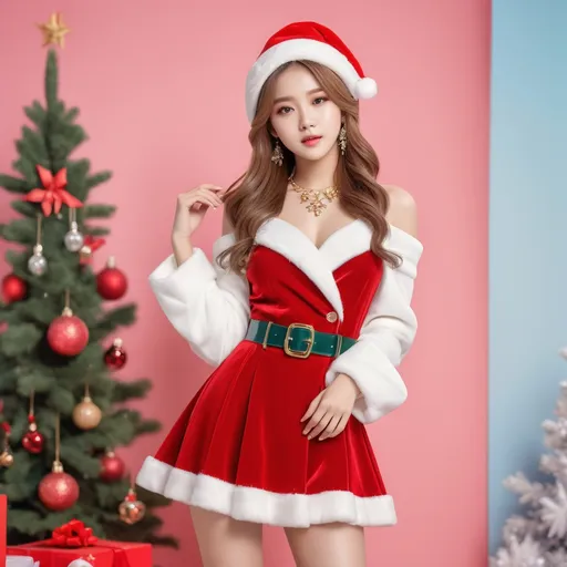 Prompt: full body photoshoot, cute, christmas outfit, kpop IDOL,
AI defined exquisitely beautiful, totally ultra realistic young adult Korean, gorgeously detailed facial features, sumptuous cleavage, perfect body proportions, ultra pale, ultra glamorous, perfect shading, impeccable contrast, HDR, UHD, high res, 64k